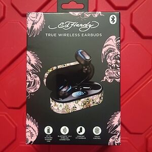 NWT Ed Hardy True Wireless Earbuds - Black and Pink